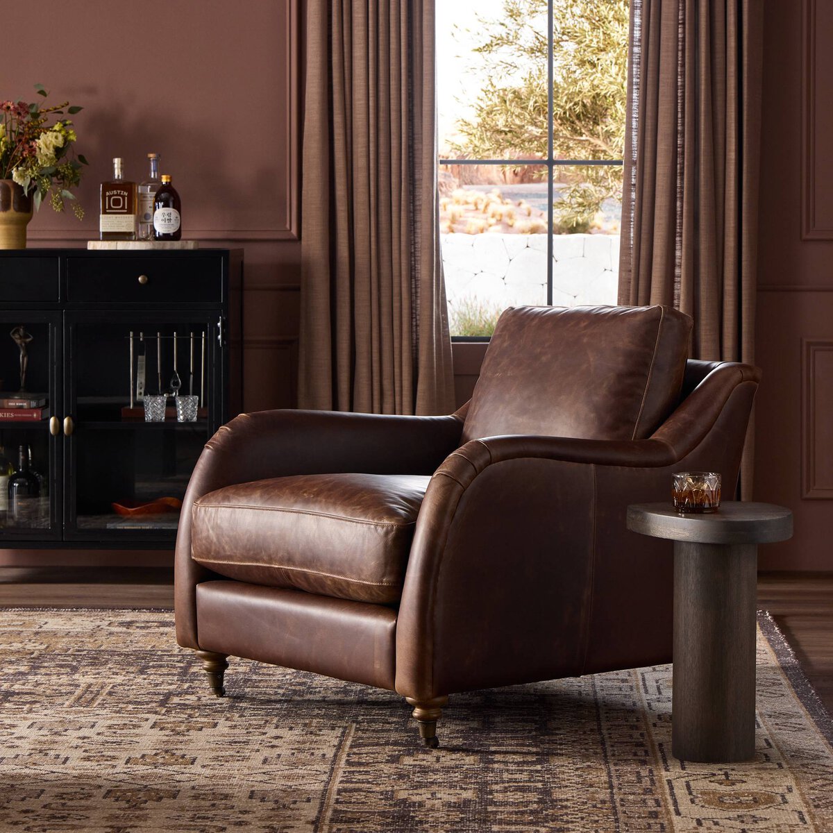 Rolled Arm Accent Chair With Caster Legs
