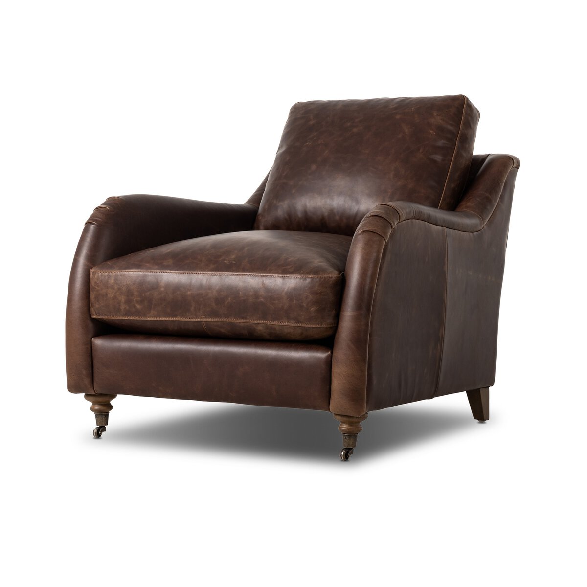 Rolled Arm Accent Chair With Caster Legs