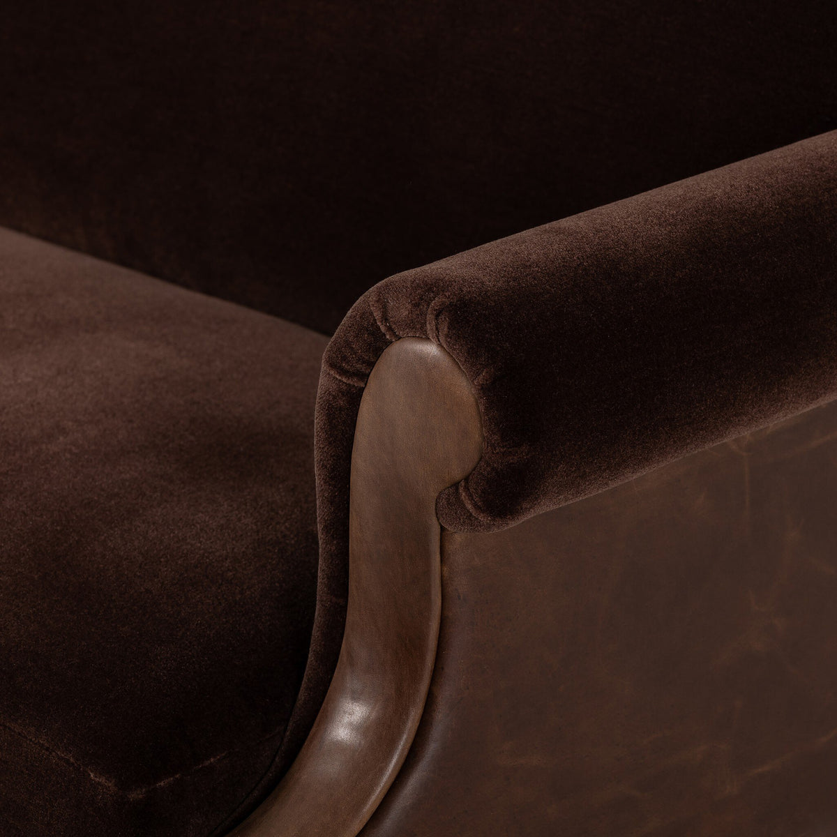 Velvet Loveseat with Leather Detail