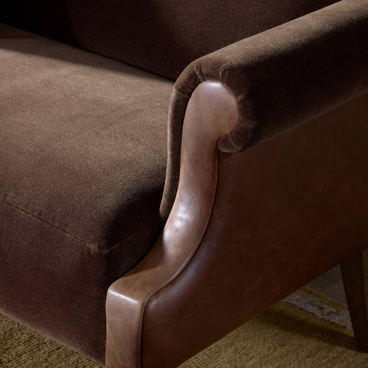 Velvet Loveseat with Leather Detail