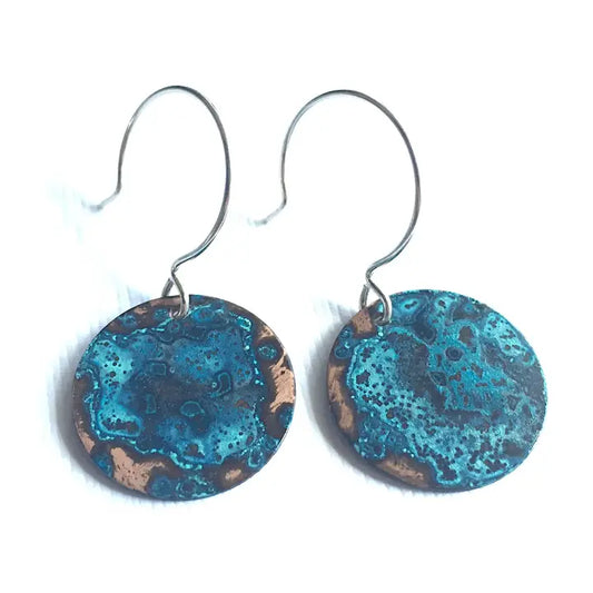 Blue Verdigris Circle Earring