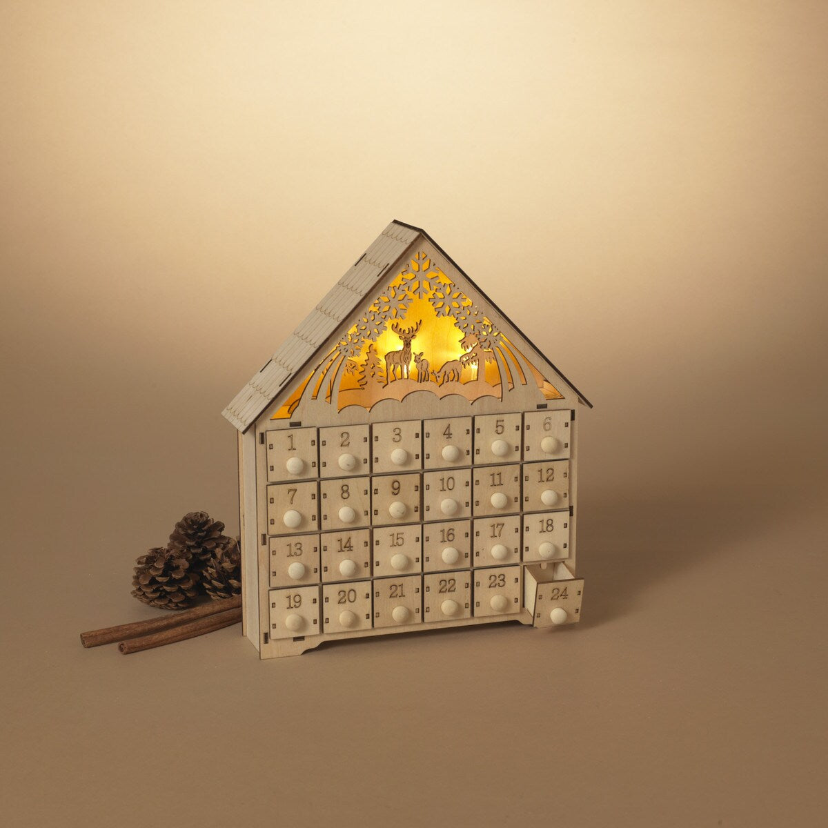 Advent Calendar: Lighted Laser Cut Wood Winter Reindeer Scene