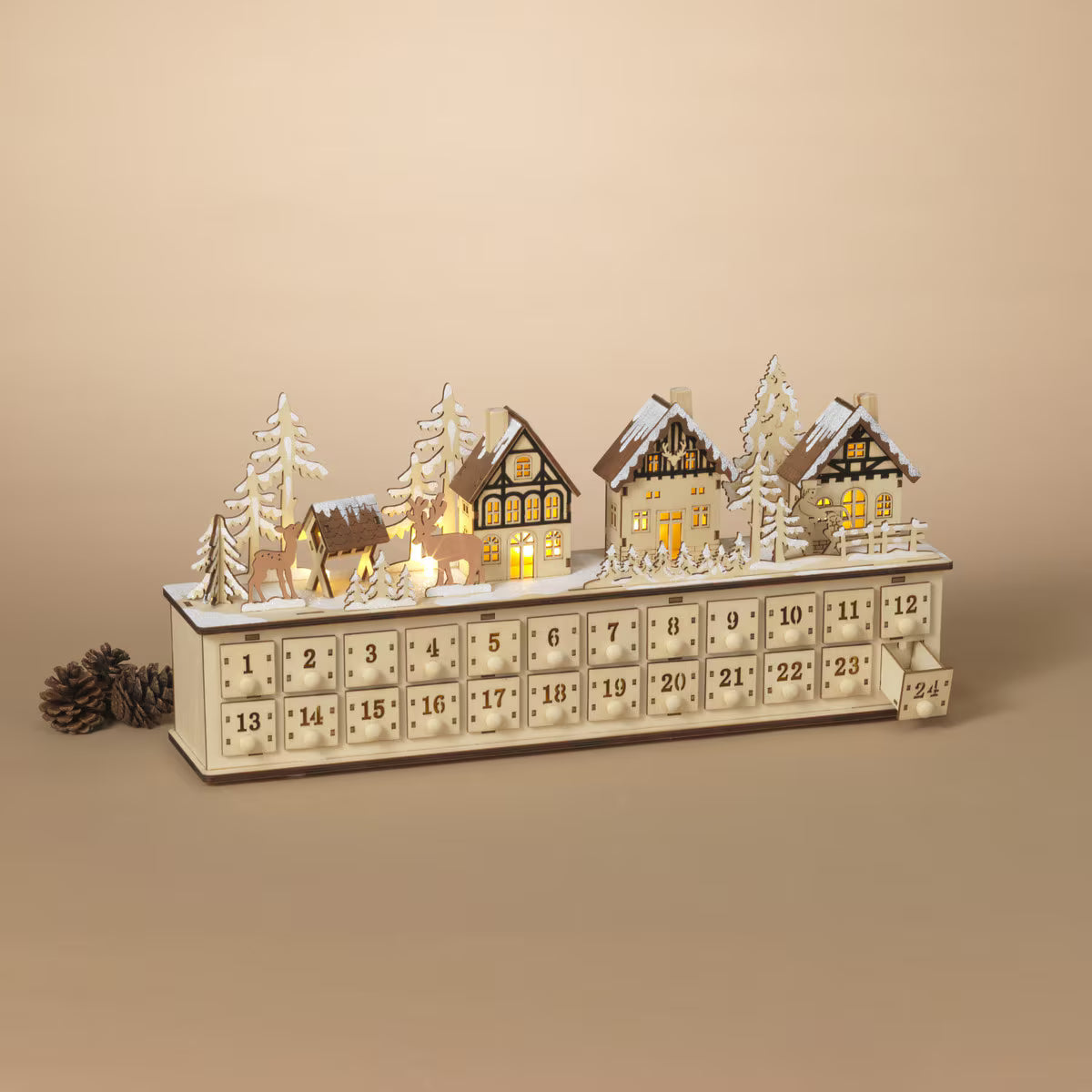 Advent Calendar: Lighted Laser Cut Wood Holiday Village Scene