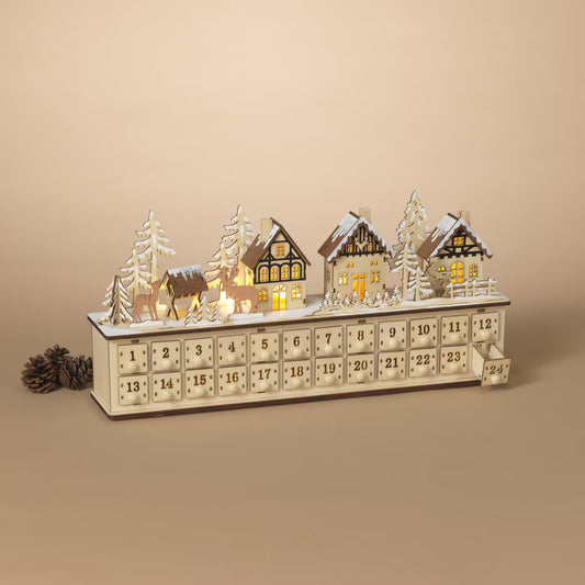 Advent Calendar: Lighted Laser Cut Wood Holiday Village Scene