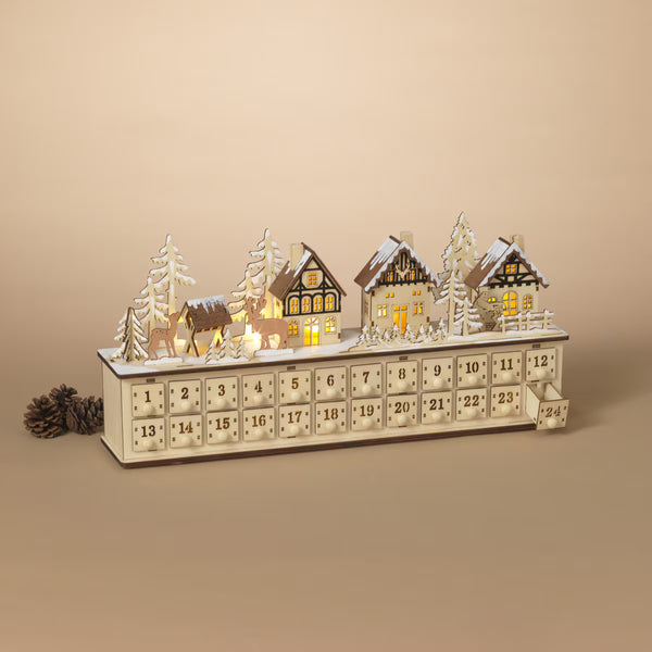 Advent Calendar: Lighted Laser Cut Wood Holiday Village Scene