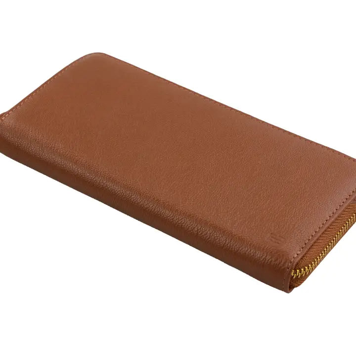 Cognac Donna Leather RFID Zip Wallet
