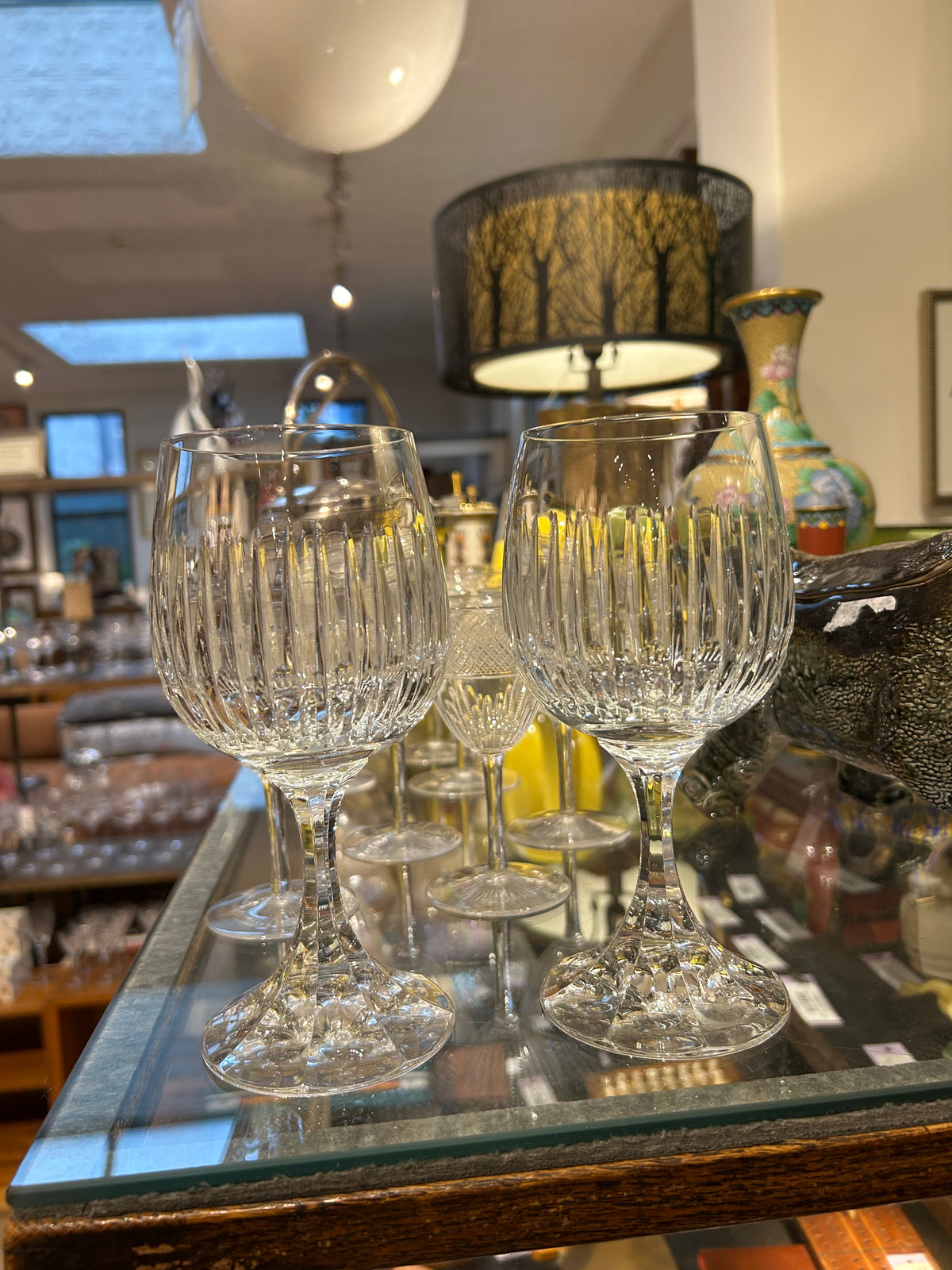 Pair Crystal Wine Glasses