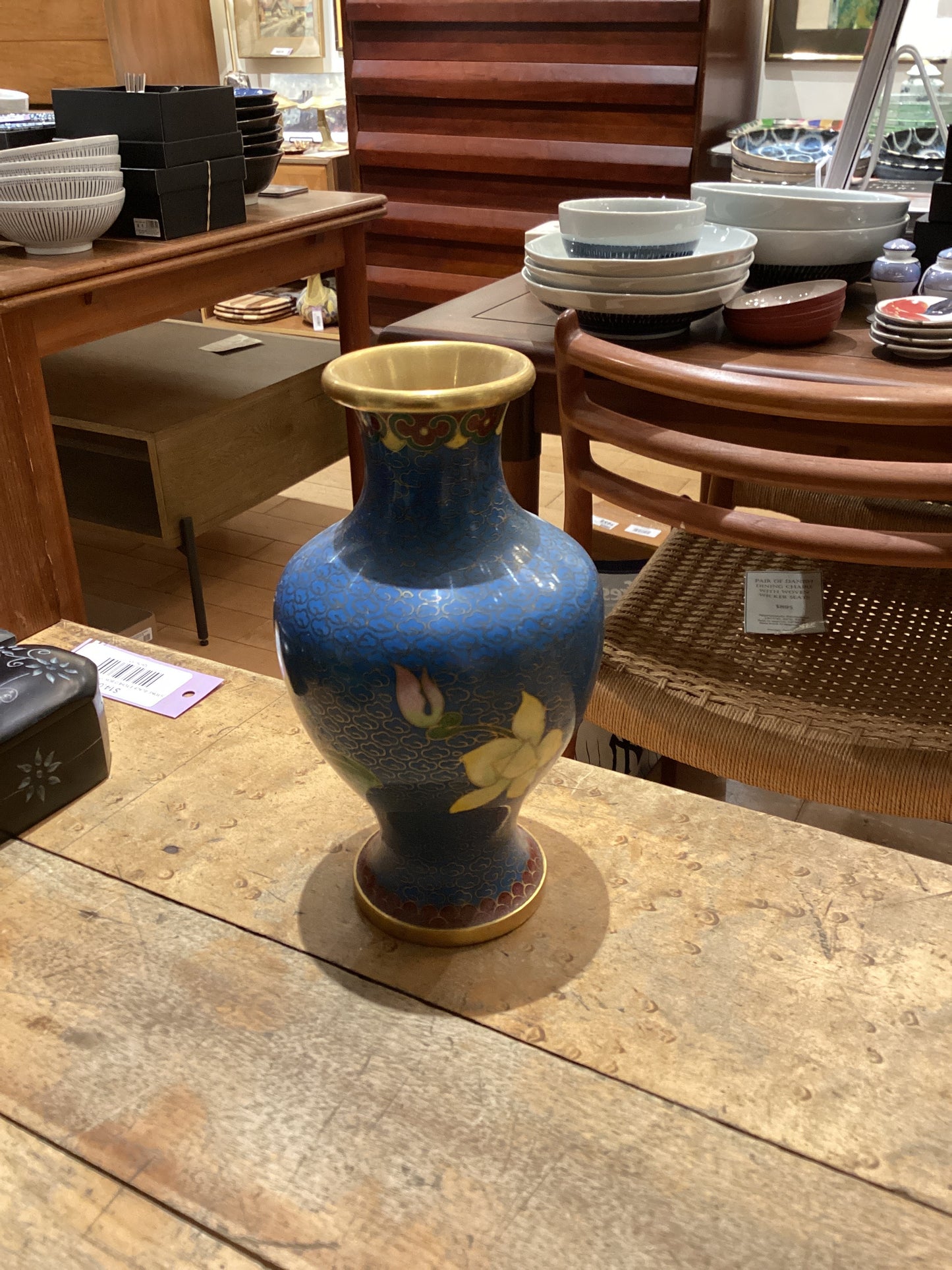 Medium Blue Cloisonne Vase