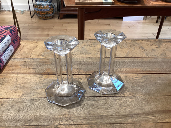 German Pair of Crystal Candlesticks