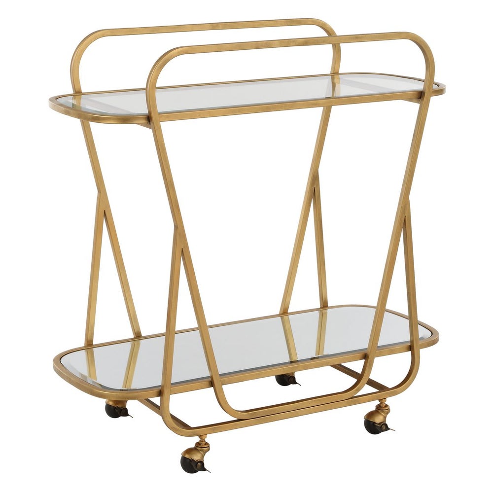 2-Tier Hourglass Iron and Glass Bar Cart