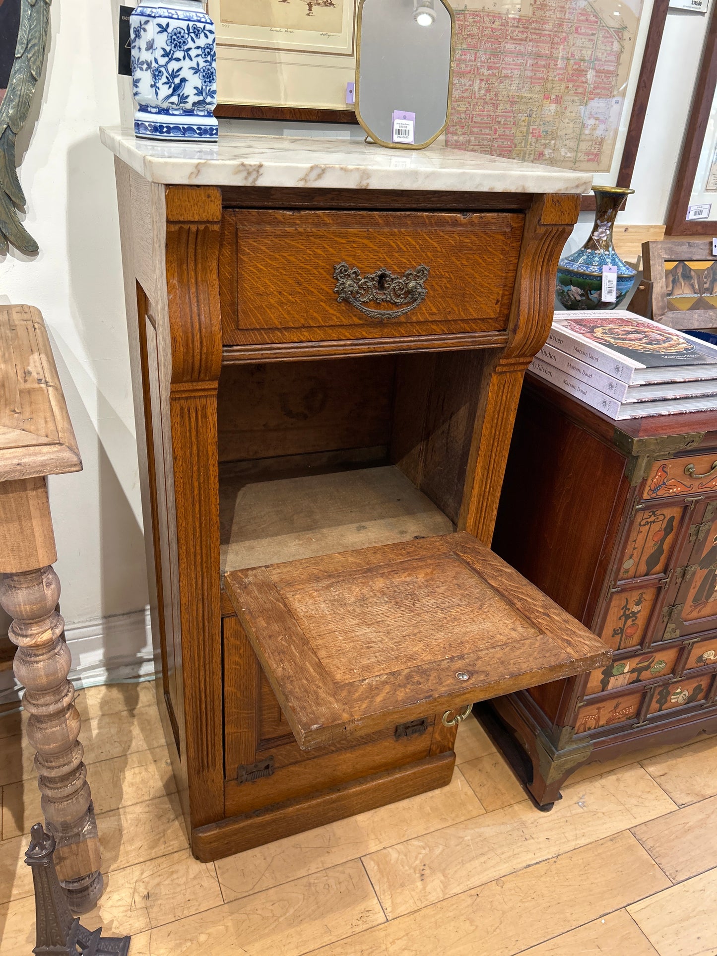 Marble Top Oak Cabinet | Bar Cabinet