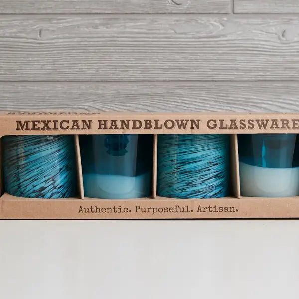 Set of 4 Aqua Mexican Handblown Glasses