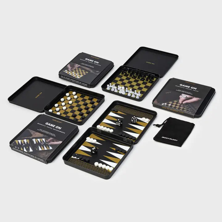 Game On Backgammon - Iron & Glory Magnetic Travel Backgammon