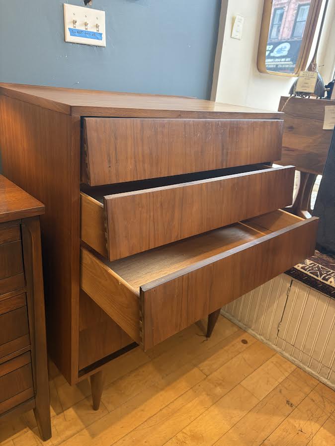 Tall Walnut Dresser with Slanted Front Drawers