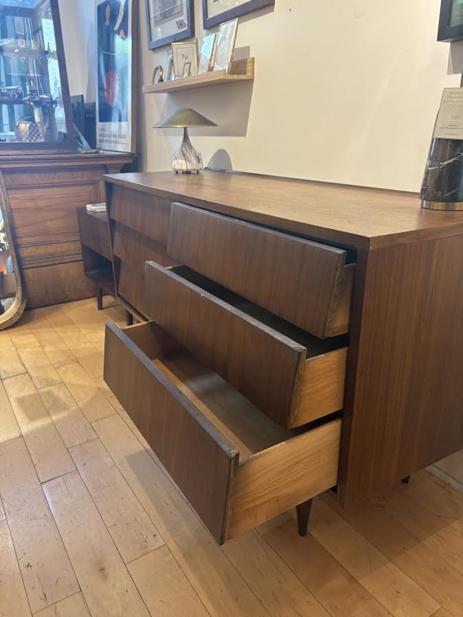 Low Walnut Dresser with Slanted Front Drawers
