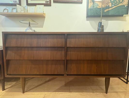 Low Walnut Dresser with Slanted Front Drawers
