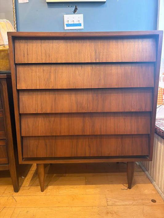 Tall Walnut Dresser with Slanted Front Drawers