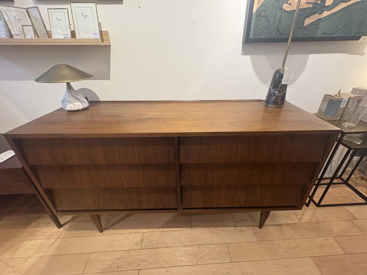 Low Walnut Dresser with Slanted Front Drawers