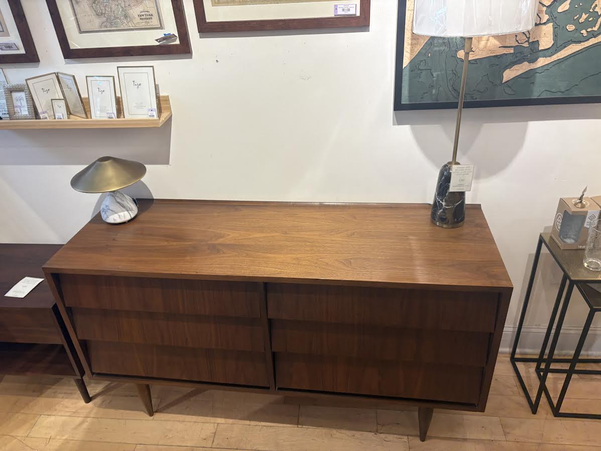 Low Walnut Dresser with Slanted Front Drawers