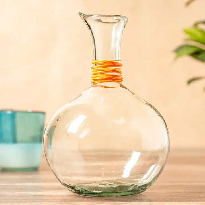 Orange Swirl Mexican Handblown Glass Carafe