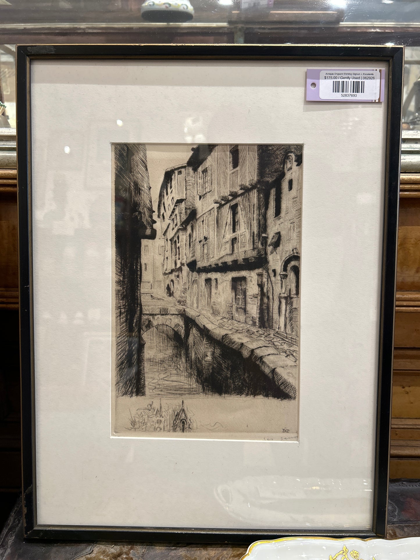 Antique Drypoint Etching Signed J. Escalante