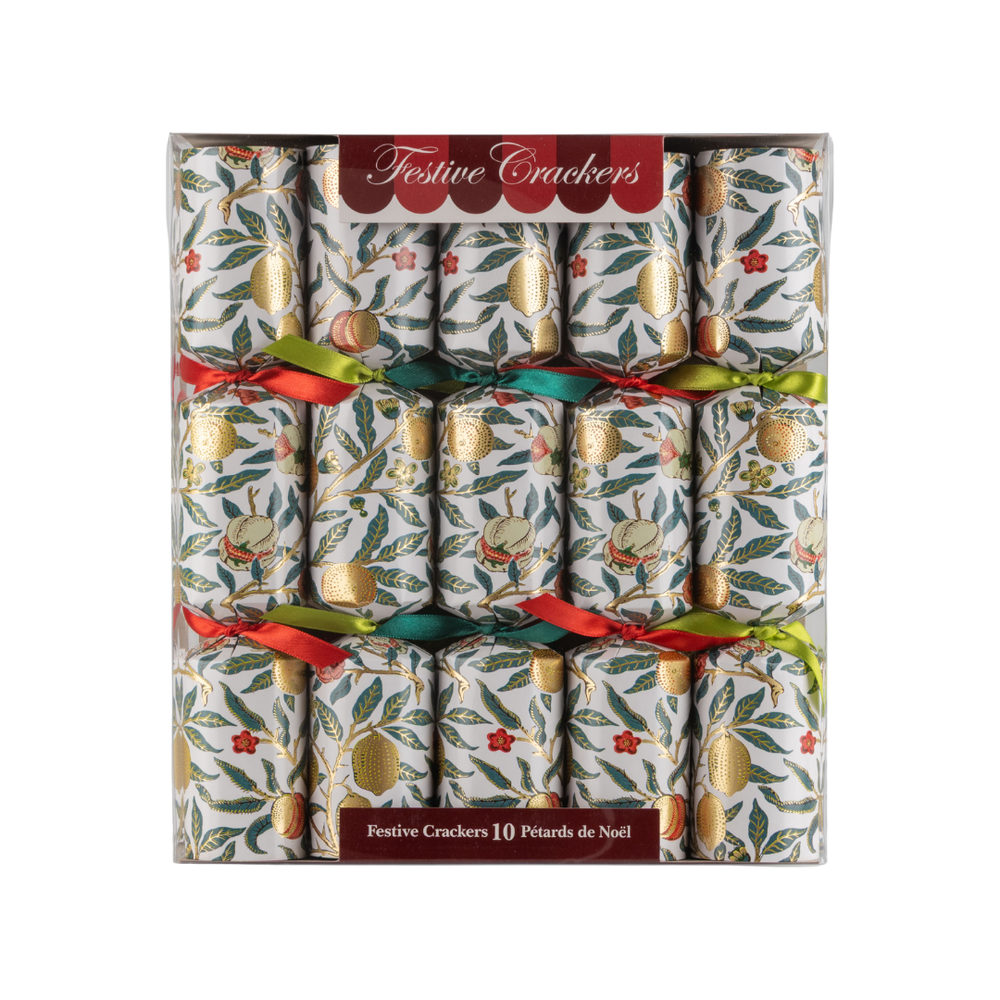 William Morris Four Fruits White Christmas Crackers 11" 10ct ECO