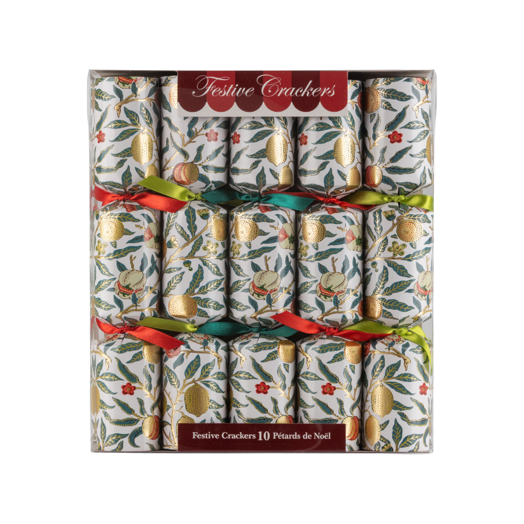 William Morris Four Fruits White Christmas Crackers 11" 10ct ECO