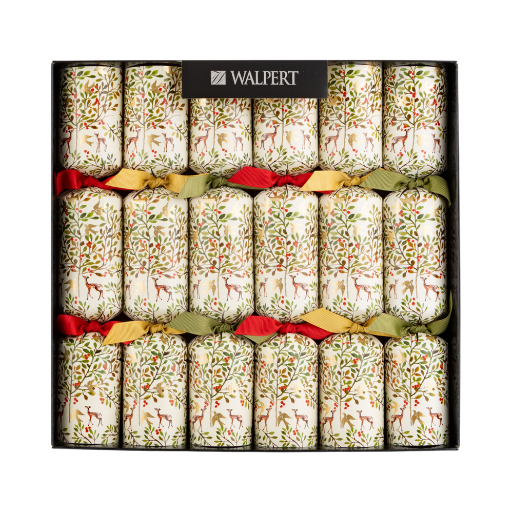 Gold Foliage and Deer Christmas Crackers 12" 6ct (J)