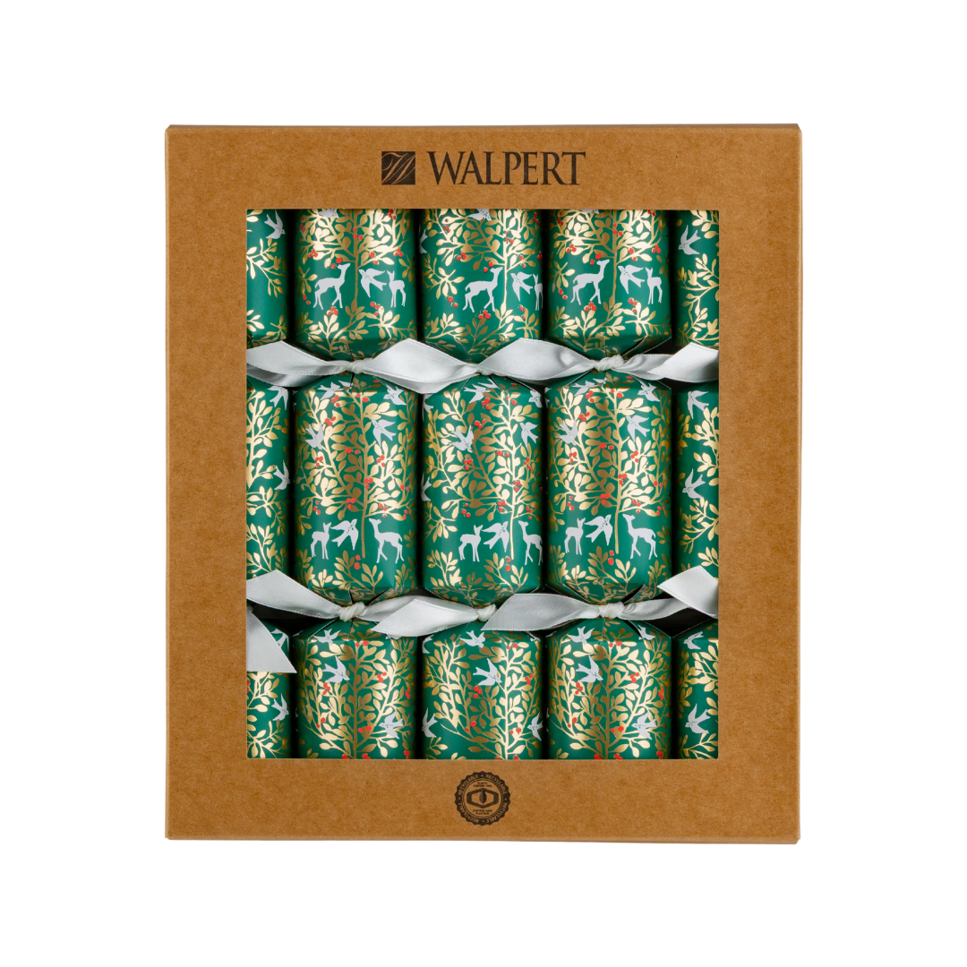 Green Foliage and Deer Christmas Crackers 11" 10ct ECO