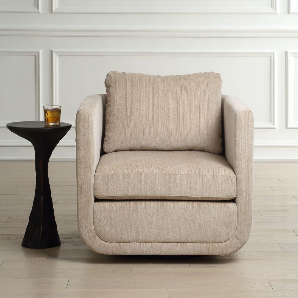 Chenille Rounded Frame Swivel Chair