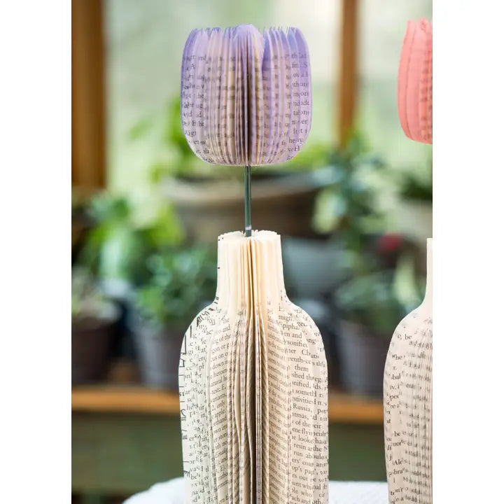 Used Book Paper Tulip In Vase (Assorted Colors)