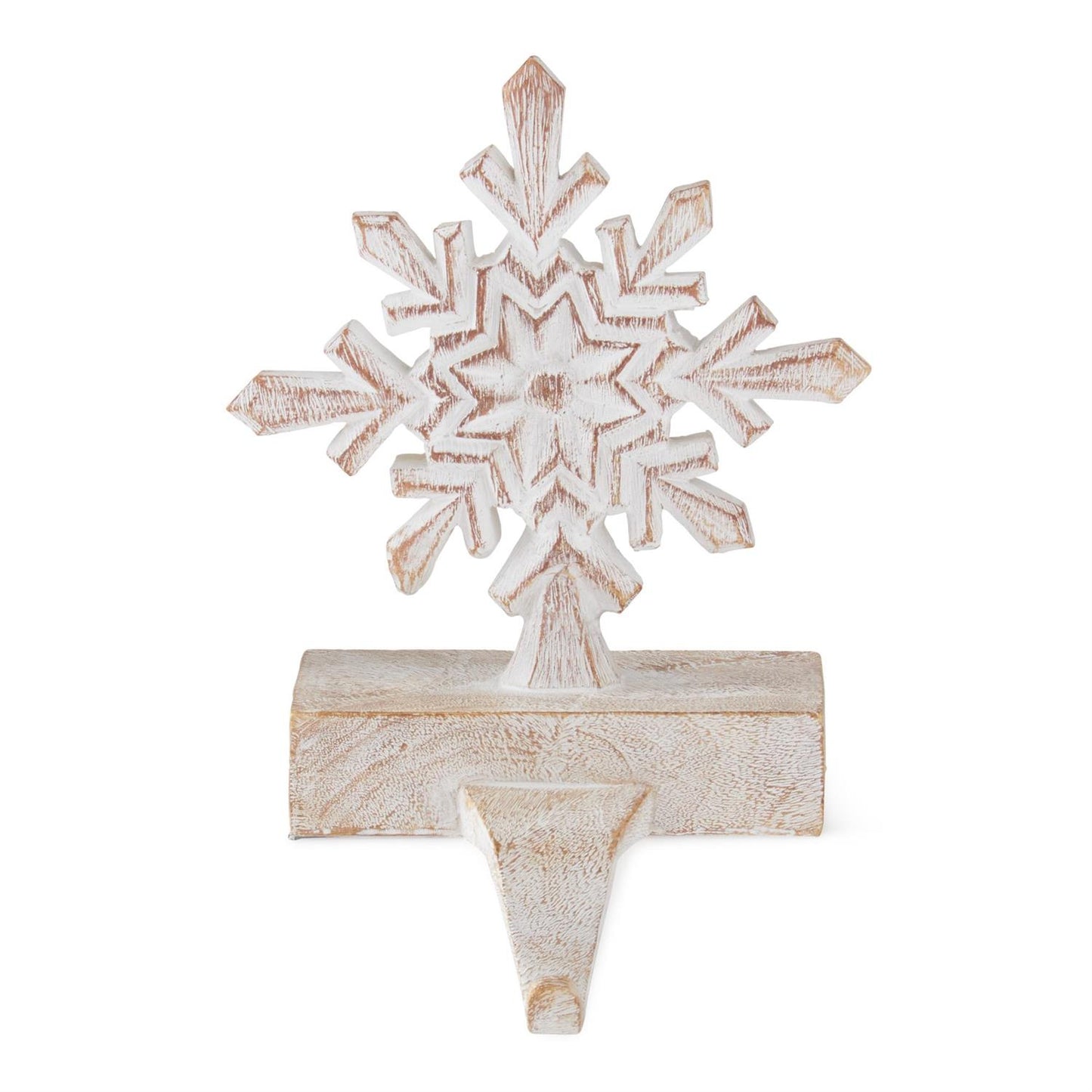 9" Resin Brown & White Snowflake Stocking Holder
