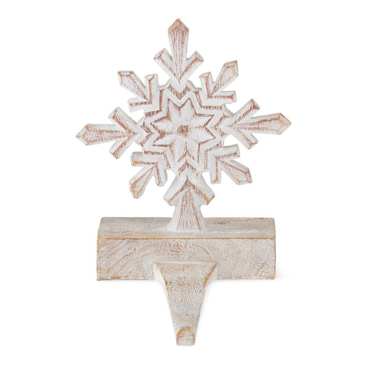 9" Resin Brown & White Snowflake Stocking Holder