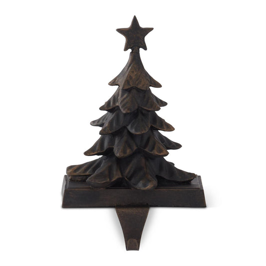 7.25" Resin Bronze Christmas Tree Stocking Holder