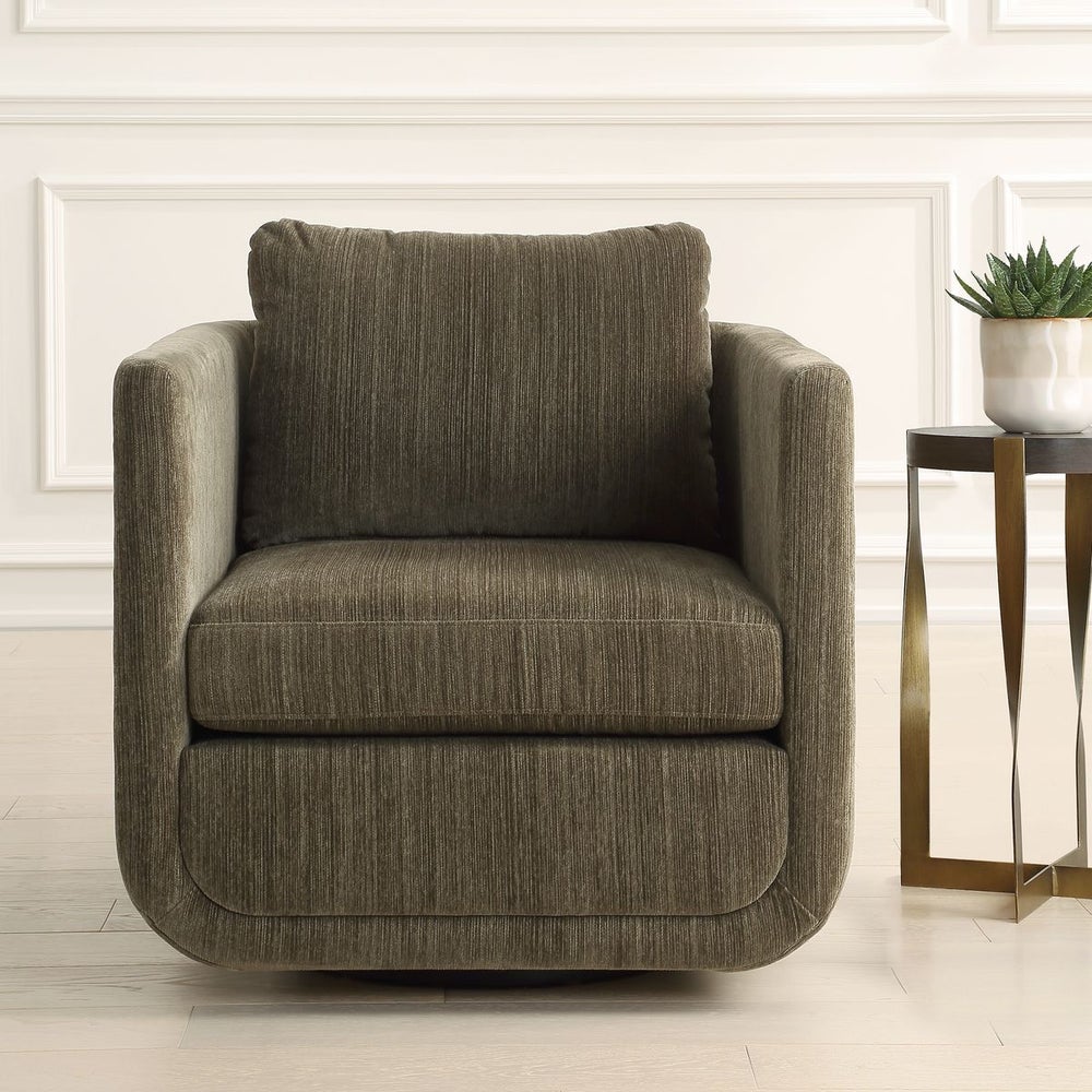 Chenille Rounded Frame Swivel Chair