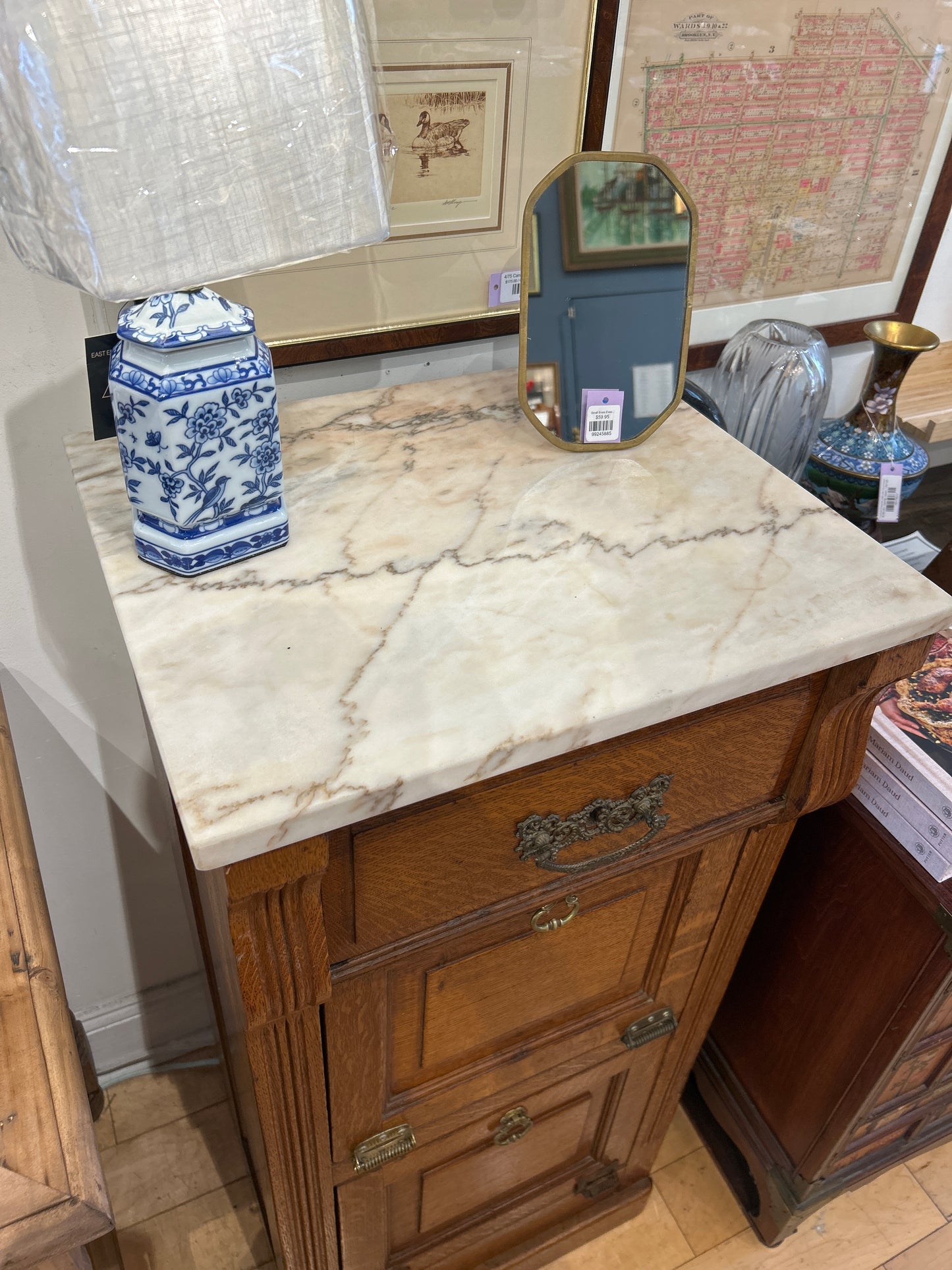 Marble Top Oak Cabinet | Bar Cabinet