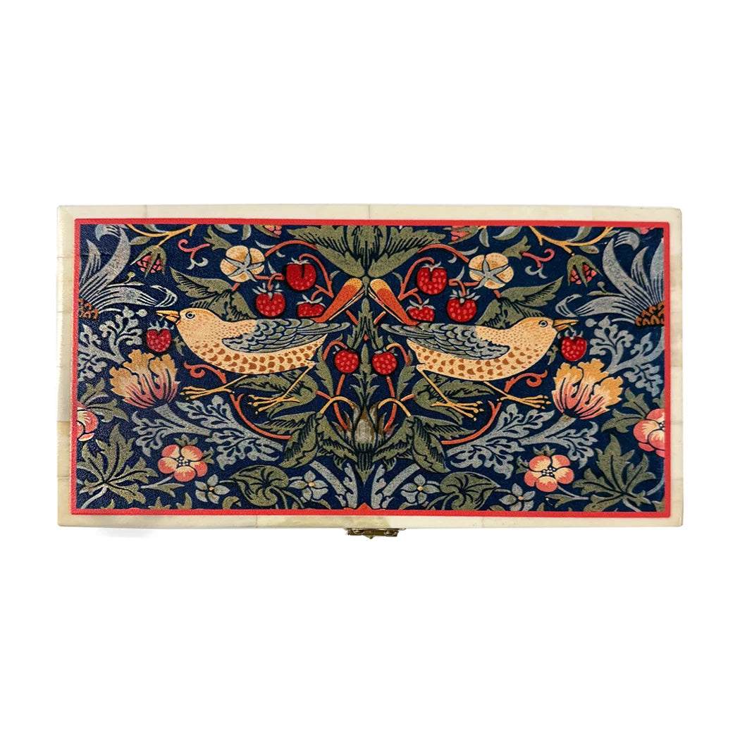 6-1/4″ Strawberry Thief Bone Inlay Trinket Box