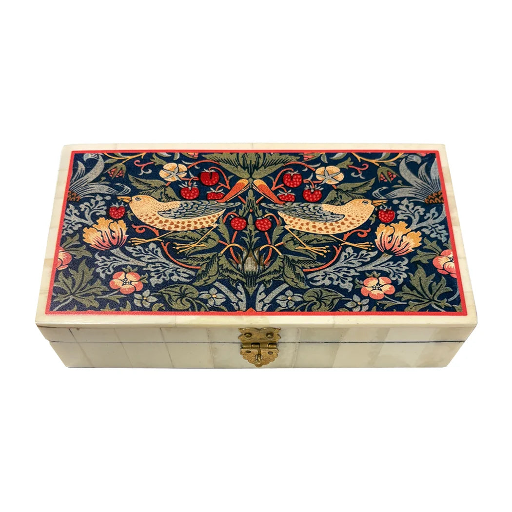 6-1/4″ Strawberry Thief Bone Inlay Trinket Box