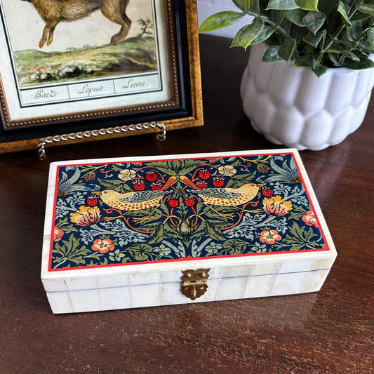 6-1/4″ Strawberry Thief Bone Inlay Trinket Box
