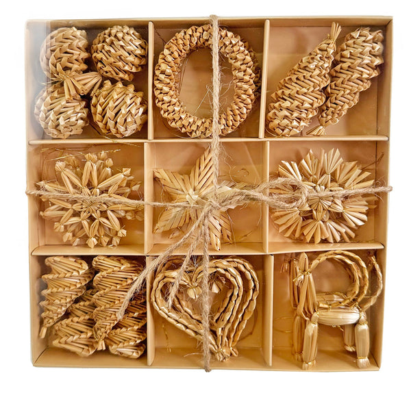 27 pc Natural Straw Ornament Set