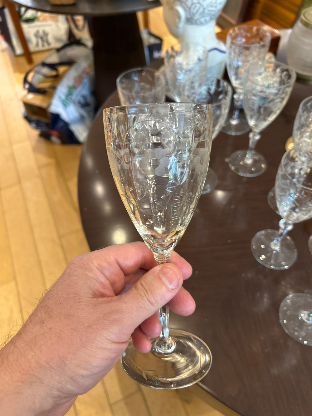 Pair of Cut Crystal Goblet with Floral Design