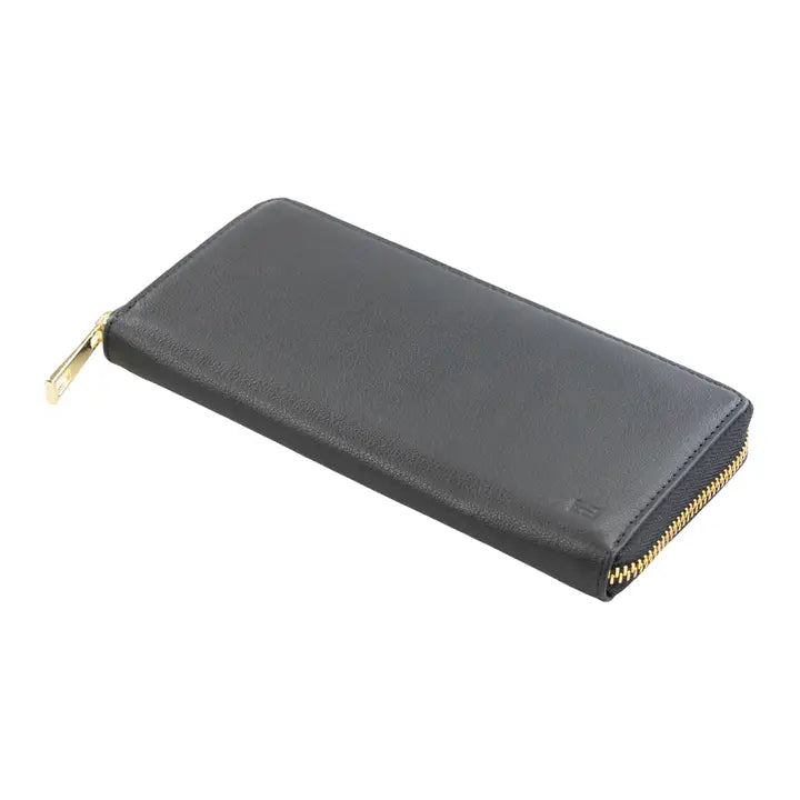 Black Donna Leather RFID Zip Wallet