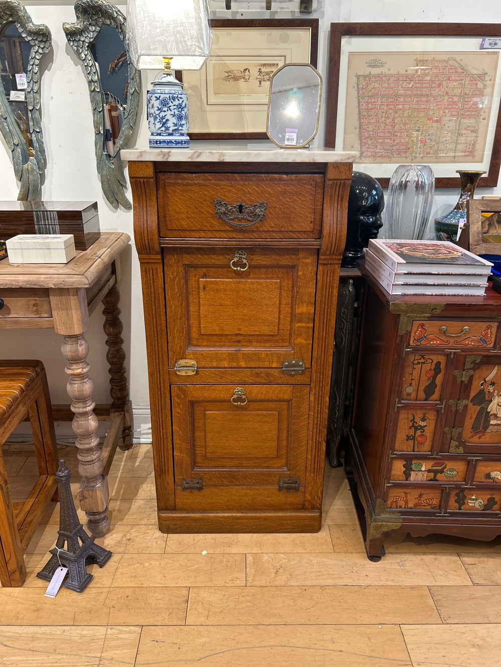 Marble Top Oak Cabinet | Bar Cabinet