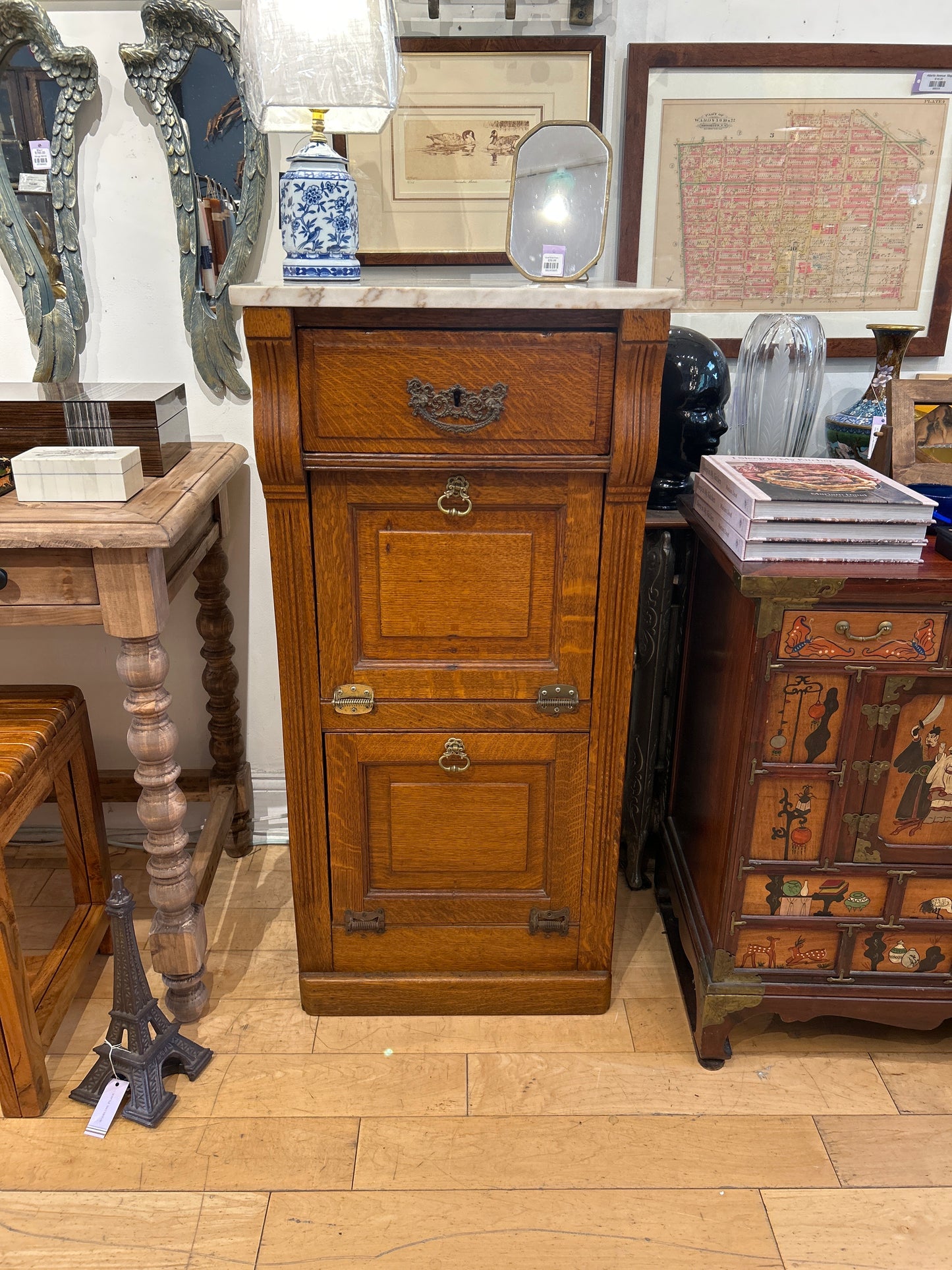 Marble Top Oak Cabinet | Bar Cabinet