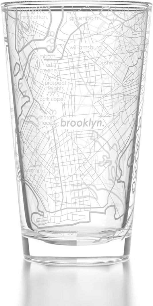 Etched Brooklyn Map Pint Glass-c/p 12