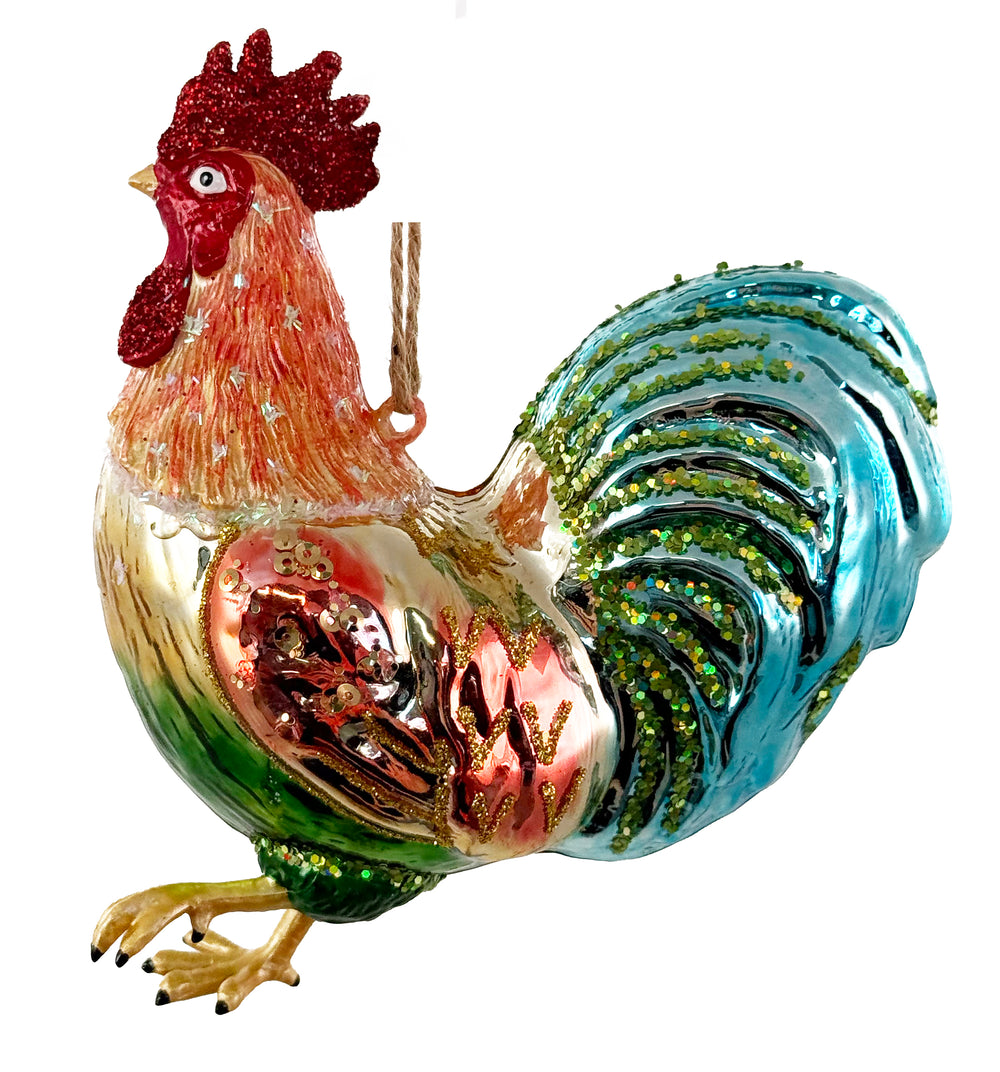 Glass Rooster Ornament