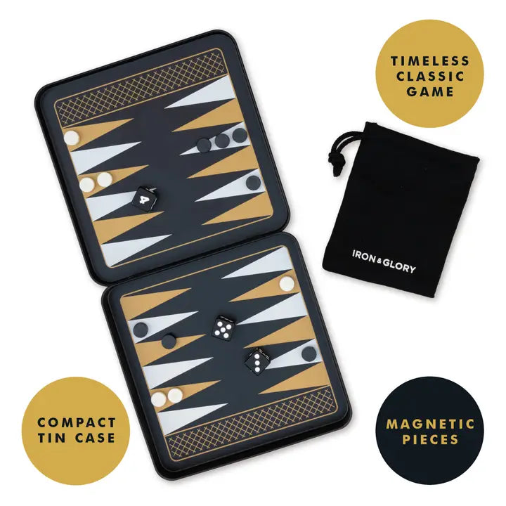 Game On Backgammon - Iron & Glory Magnetic Travel Backgammon