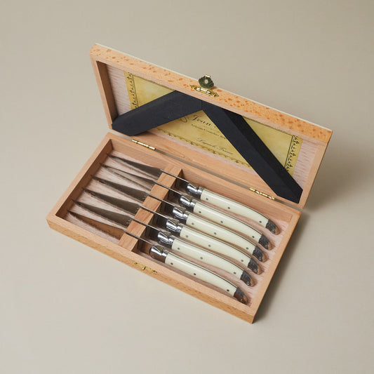 Laguiole Ivory 6 Piece Steak Knife Set in Wood Presentation Box