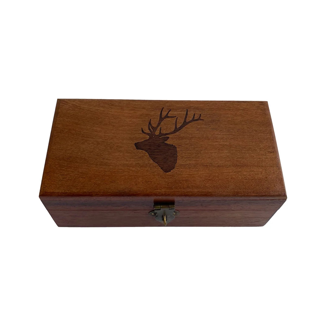 6-1/4″ Stag Head Engraved Acacia Wood Box