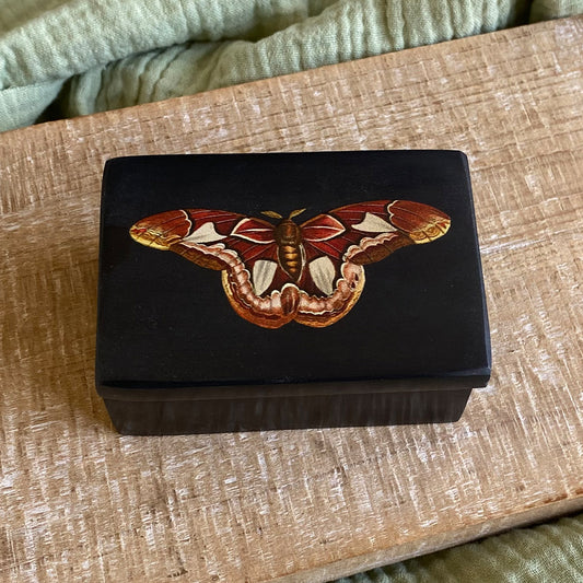 3″ Atlas Moth Black Soapstone Trinket Box